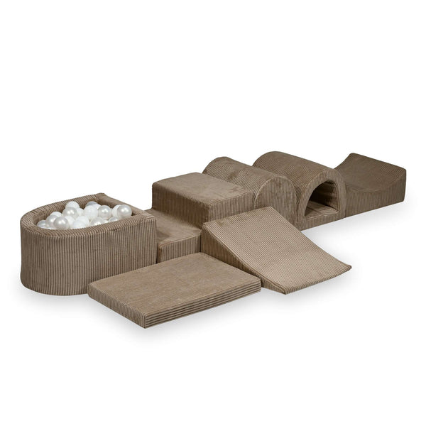 Foam playground 6 pieces with mini ball pool in Corduroy Tobias - Toffee | Balls of choice