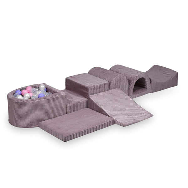 Foam playground 6 pieces with mini ball pool in Corduroy Tobias - Lavender | Balls of your choice