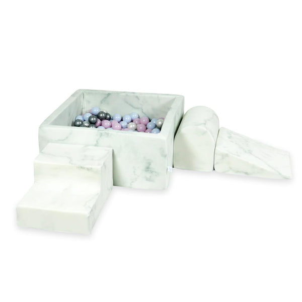 Parcours de motricité 3 pièces avec piscine à balles carrée en jersey - Marbre | Balles au choix