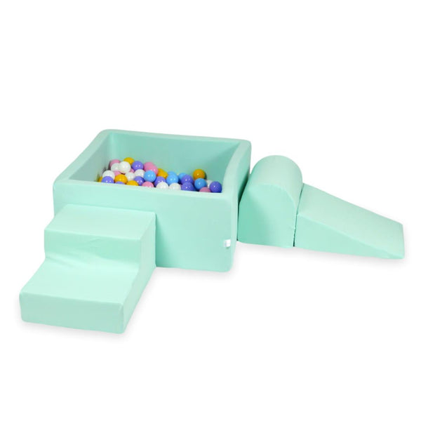 Parcours de motricité 3 pièces avec piscine à balles carrée en jersey - Menthe | Balles au choix