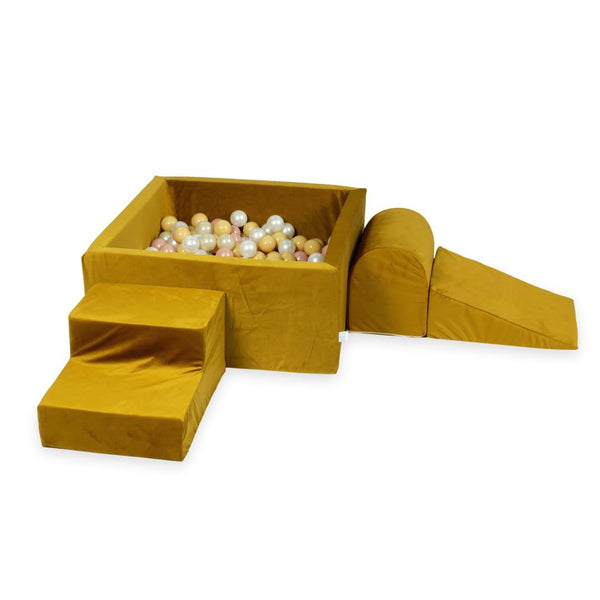 Parcours de motricité 3 pièces avec piscine à balles carrée en velours épais - Or | Balles au choix