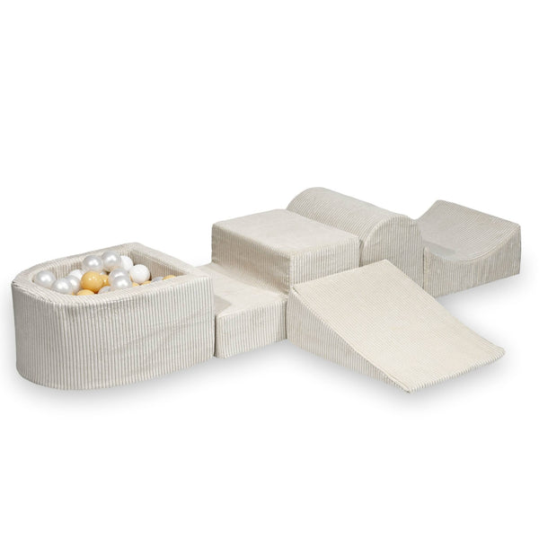Parcours de motricité 4 pièces avec mini piscine à balles en Corduroy Tobias - Beige | Balles au choix