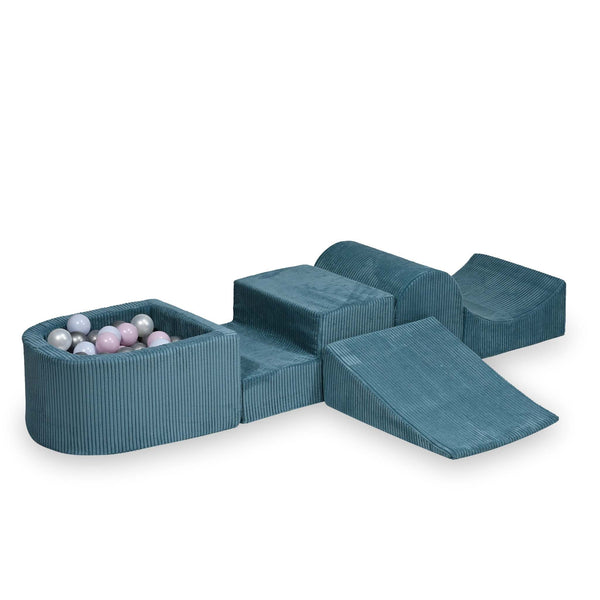 Parcours de motricité 4 pièces avec mini piscine à balles en Corduroy Tobias - Bleu | Balles au choix