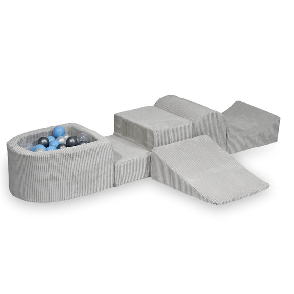 Parcours de motricité 4 pièces avec mini piscine à balles en Corduroy Tobias - Gris | Balles au choix