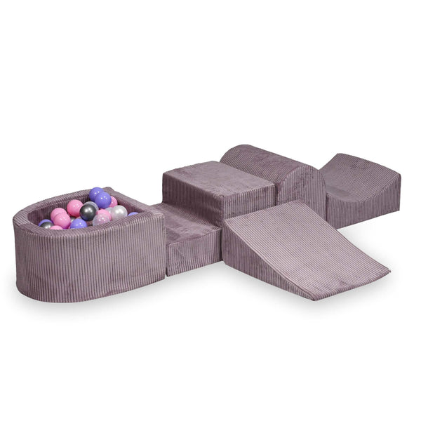 Parcours de motricité 4 pièces avec mini piscine à balles en Corduroy Tobias - Lavande | Balles au choix