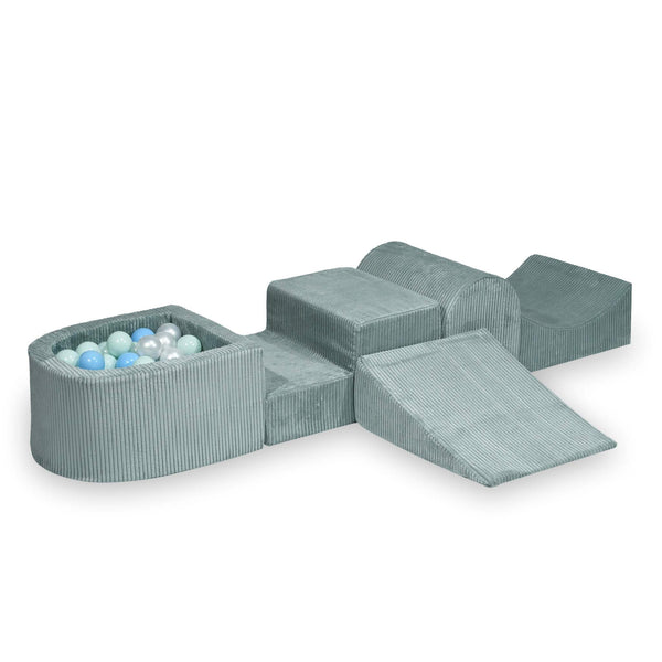 Parcours de motricité 4 pièces avec mini piscine à balles en Corduroy Tobias - Menthe | Balles au choix