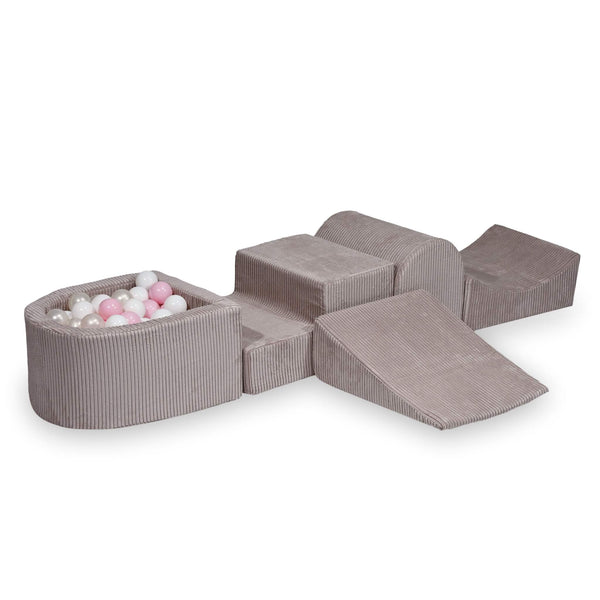 Parcours de motricité 4 pièces avec mini piscine à balles en Corduroy Tobias - Rose | Balles au choix