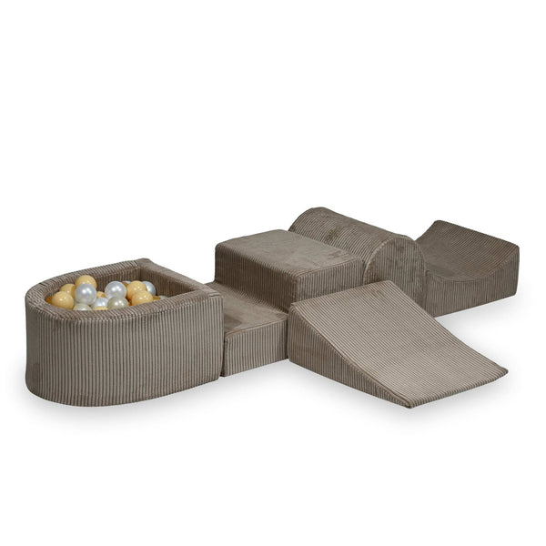 Parcours de motricité 4 pièces avec mini piscine à balles en Corduroy Tobias - Toffee | Balles au choix