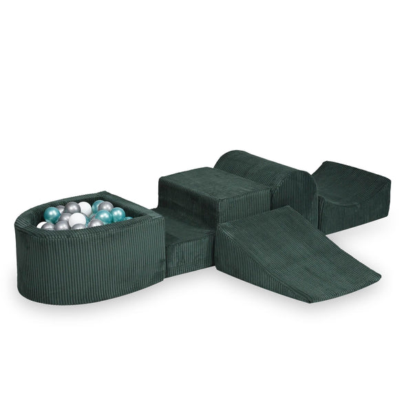 Parcours de motricité 4 pièces avec mini piscine à balles en Corduroy Tobias - Vert | Balles au choix