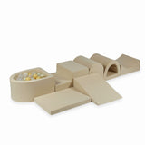 Parque de espuma 6 piezas con mini piscina de pelotas de jersey - Beige | Pelotas a elegir