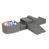 Parque de espuma 4 piezas con mini piscina de pelotas en jersey - Gris | Pelotas a elegir