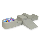 Parque de espuma 4 piezas con mini piscina de pelotas de jersey - Gris claro | Pelotas a elección