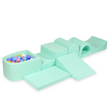 Parque de espuma 6 piezas con mini piscina de pelotas en jersey - Menta | Pelotas a elección