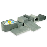 Parcours de motricité 6 pièces avec mini piscine à balles en velours épais - Gris | Balles au choix