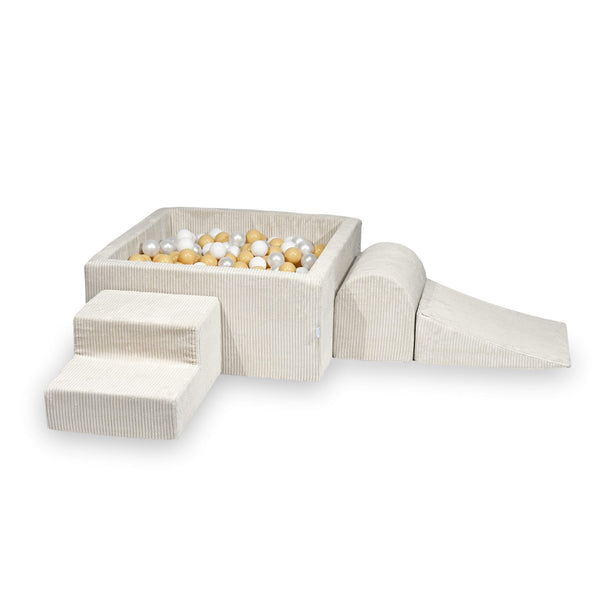 Parcours de motricité 3 pièces avec piscine à balles carrée en Corduroy Tobias - Beige | Balles au choix