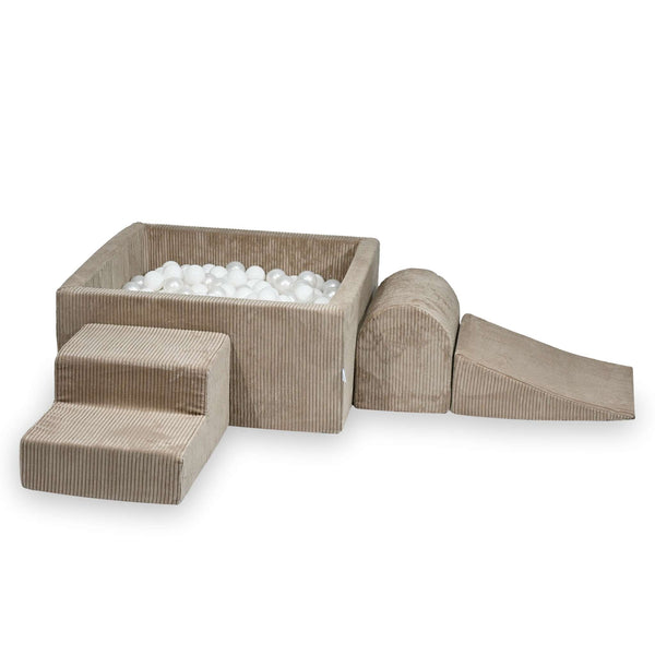 Parcours de motricité 3 pièces avec piscine à balles carrée en Corduroy Tobias - Toffee | Balles au choix