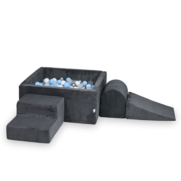 Parcours de motricité 3 pièces avec piscine à balles carrée en Corduroy Tobias - Graphite | Balles au choix