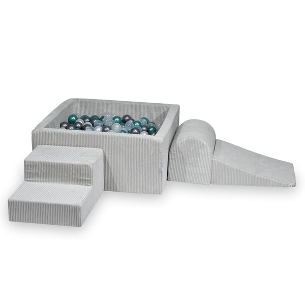 Parcours de motricité 3 pièces avec piscine à balles carrée en Corduroy Tobias - Gris | Balles au choix