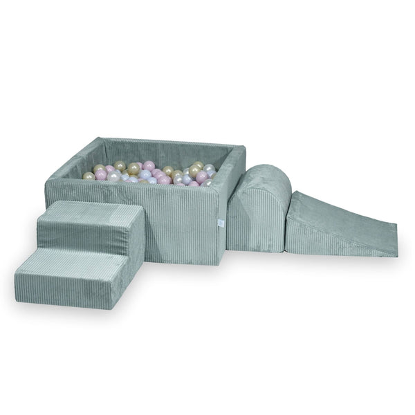 Parcours de motricité 3 pièces avec piscine à balles carrée en Corduroy Tobias - Menthe | Balles au choix
