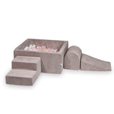 Parcours de motricité 3 pièces avec piscine à balles carrée 90x90cm en Corduroy Tobias, 400 balles - Rose poudré | Balles au choix