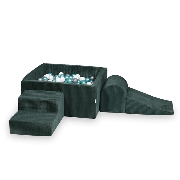 Parcours de motricité 3 pièces avec piscine à balles carrée en Corduroy Tobias - Vert | Balles au choix