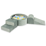 3-piece motor skills course with round ball pool in thick velvet - Gray