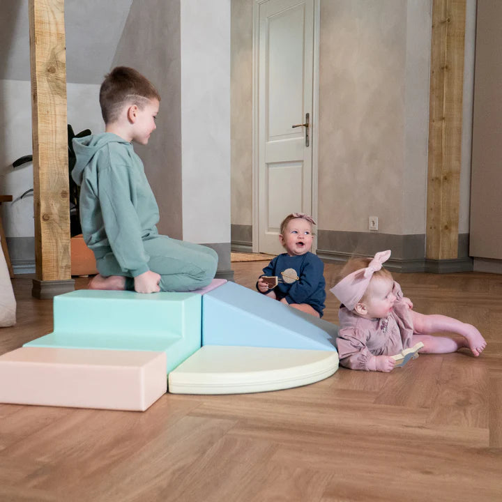 GOPLUS 5 Pcs Module Motricité Bébé en Mousse, Parcours de Motricité, Jouets Éducatifs avec Housse, Bébés d'Âge Préscolaire, Bleu