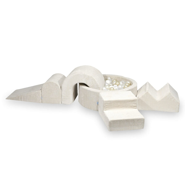 Parcours de motricité 5 pièces avec piscine à balles 90x30cm en Corduroy Tobias - Beige | Balles au choix