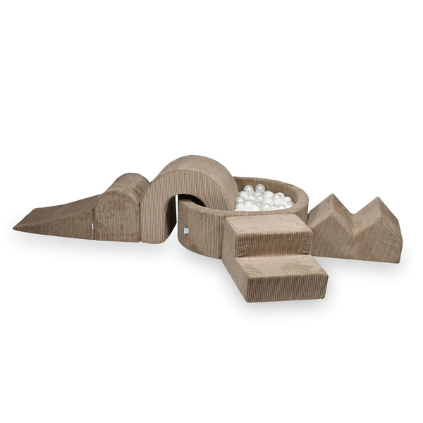 Foam playground 5 pieces with ball pool 90x30cm in Corduroy Tobias - Toffee | Balls of your choice