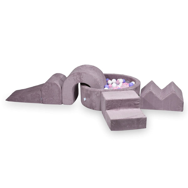 Foam playground 5 pieces with ball pit 90x30cm in Corduroy Tobias - Lavender | Balls of choice