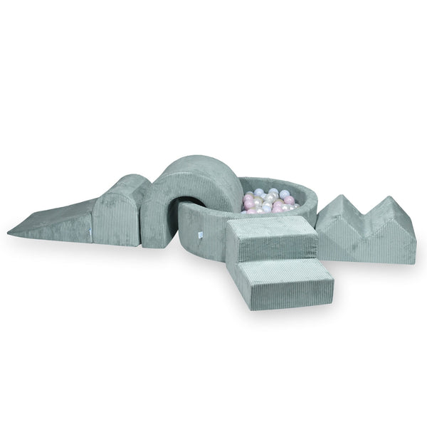 Foam playground 5 pieces with ball pit 90x30cm in Corduroy Tobias - Mint | Balls of choice