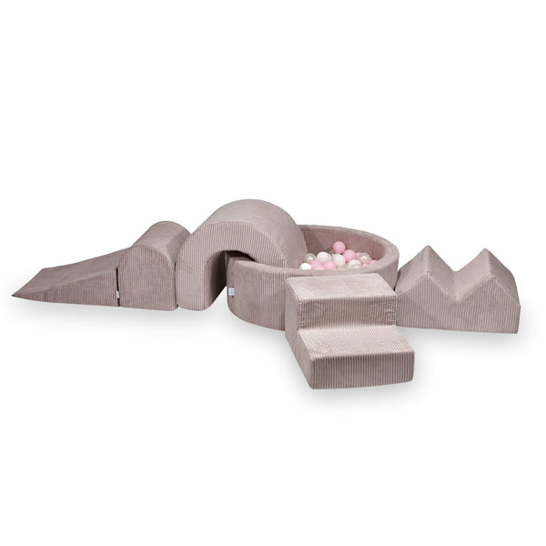 Foam playground 5 pieces with ball pit 90x30cm in Corduroy Tobias - Pink | Balls of choice