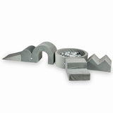Foam playground 5 pieces with 90cm ball pit in thick velvet - Gray | Balls of your choice