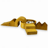 Foam playground 5 pieces with 90cm ball pit in thick velvet - Gold | Balls of your choice