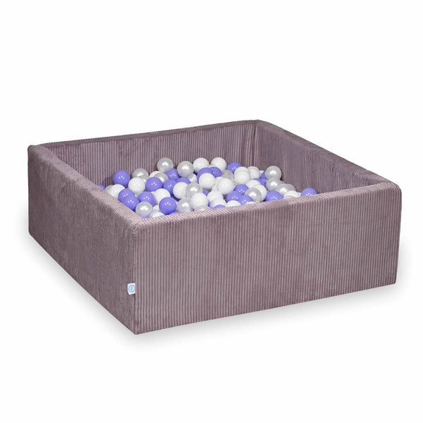 Piscina di palline quadrata in velluto a coste larghe Tobias, 2 dimensioni - Lavanda | Palline a scelta