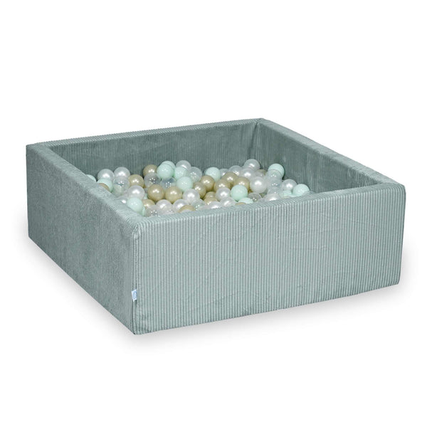 Piscina di palline quadrata in velluto a coste larghe Tobias, 2 dimensioni - Menta | Palline a scelta