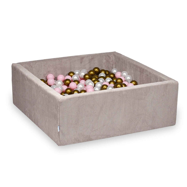Piscina di palline quadrata in velluto a coste larghe Tobias, 2 dimensioni - Rosa | Palline a scelta