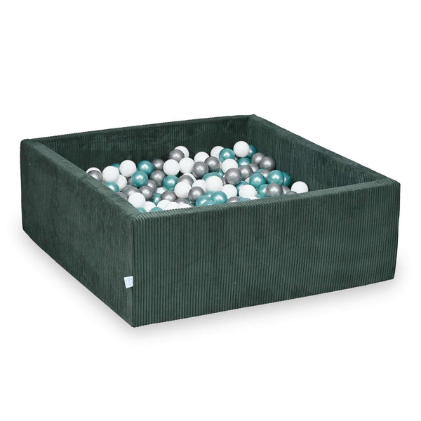 Piscina di palline quadrata in velluto a coste larghe Tobias, 2 dimensioni - Verde | Palline a scelta