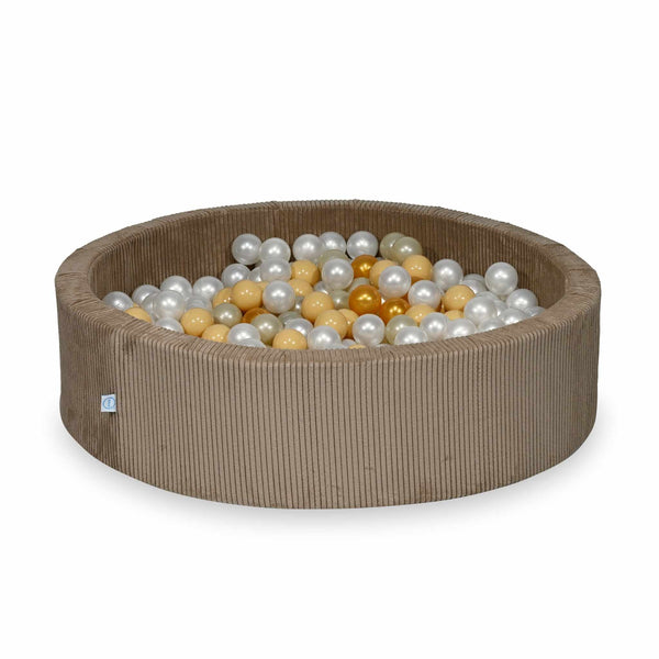 Piscina di palline rotonda XL 110x30cm in velluto a coste larghe Tobias, 400 palline - Toffee | Palline a scelta
