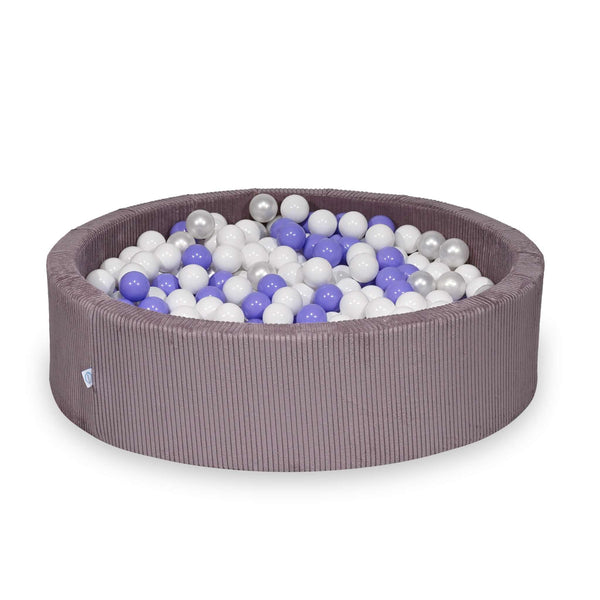 Piscina di palline rotonda XL 110x30cm in velluto a coste larghe Tobias, 400 palline - Lavanda | Palline a scelta