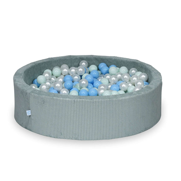 Piscina di palline rotonda XL 110x30cm in velluto a coste larghe Tobias, 400 palline - Menta | Palline a scelta