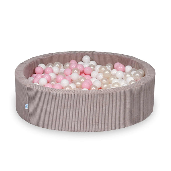 Piscina di palline rotonda XL 110x30cm in velluto a coste larghe Tobias, 400 palline - Rosa | Palline a scelta