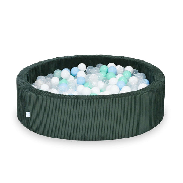 Piscina di palline rotonda XL 110x30cm in velluto a coste larghe Tobias, 400 palline - Verde | Palline a scelta