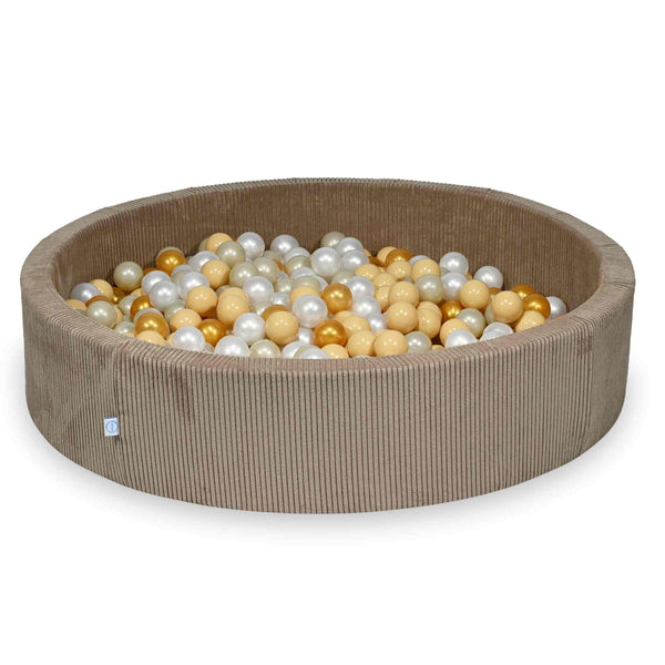 Piscina di palline rotonda XXL 130x30cm in velluto a coste larghe Tobias, 600 palline - Toffee | Palline a scelta