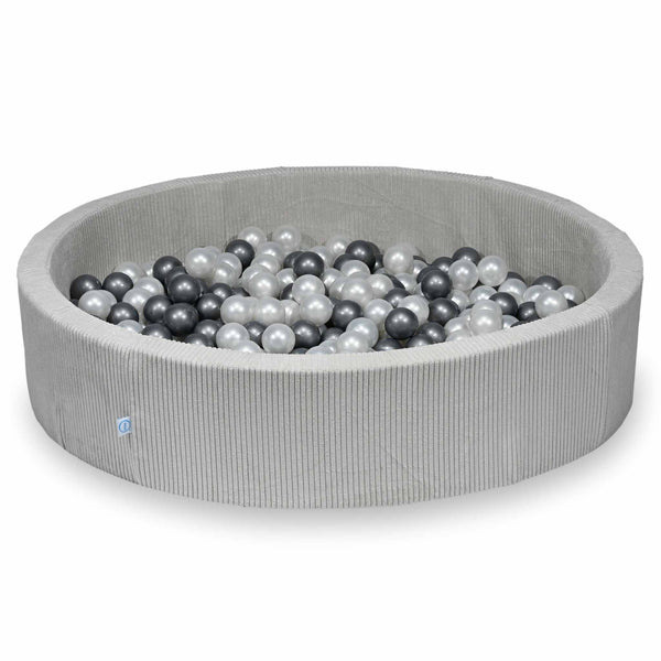 Piscina di palline rotonda XXL 130x30cm in velluto a coste larghe Tobias, 600 palline - Grigio chiaro | Palline a scelta