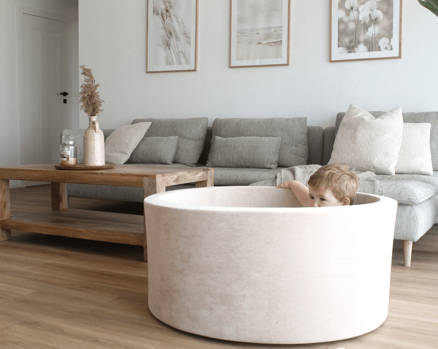 Piscine à balles ronde XL en velours, beige • LOOVE