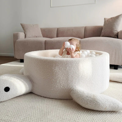 Piscina di palline Tartaruga 90x30cm in tessuto bouclé, 200 palline - Crema | Palline a scelta
