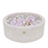 Rundes Bällebad 90x30cm aus Bouclé-Stoff, 200 Bälle - Champagner | Bälle zur Auswahl