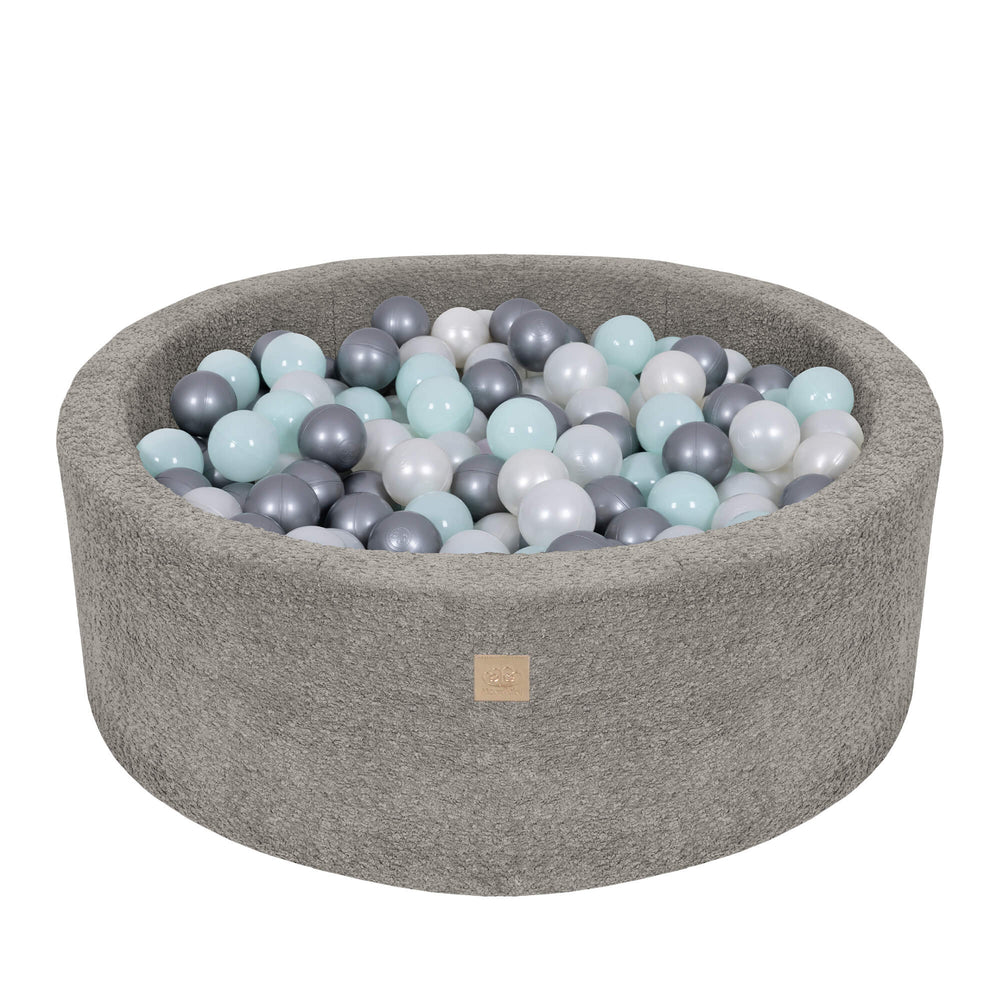 MEOWBABY Piscine À Balles pour Bébé - Rond 90x30cm Piscine a Balle pour Enfant avec 200 Balle, Côtelé, Marron: Blanc Perle