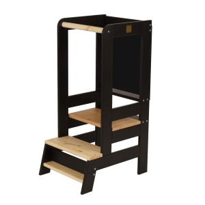 Tour d’apprentissage Montessori ajustable avec tableau noir, à petit prix, bois naturel • Meow Baby x LOOVE